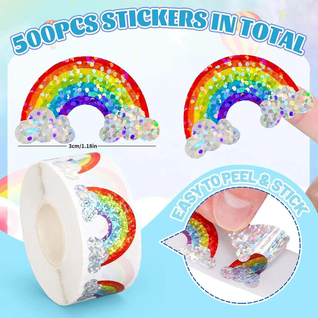 500 Pcs Rainbow Stickers Roll Laser Colored Rainbow Shape Seal Stickers Waterproof Self-Adhesive Decals for Envelope Quick Pick Grocers
