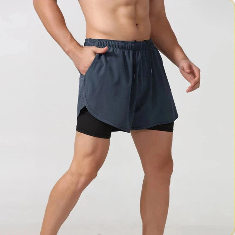 Men's Running Shorts Quick-drying Fitness Black Double Layer Shorts Men New Sport Workout Training Bodybuilding Short Pants Econic Blanks