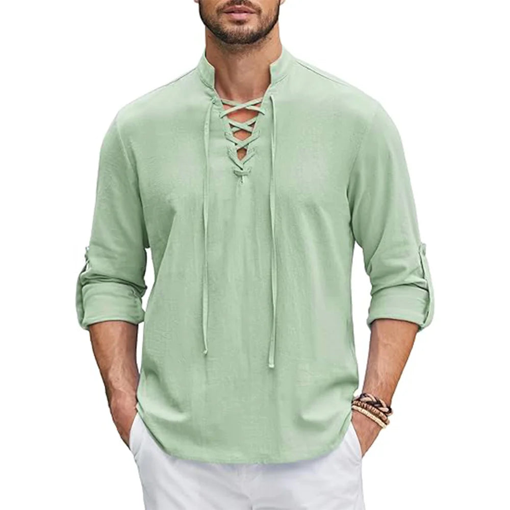 Men's Renaissance Shirt Pirate Medieval Viking top Cotton Linen Shirts Men Long Sleeved Halloween Costume Quick Pick Grocers