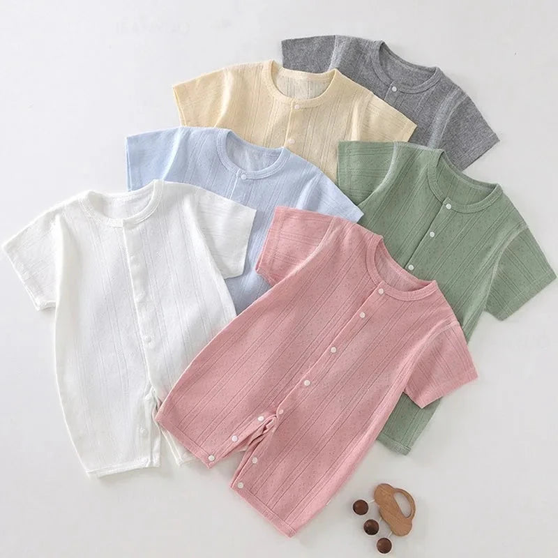 Baby Short Sleeved Jumpsuit Summer Newborn Breathable Mesh Air Conditioning Suit Boys Girls Infant Thin Sleepwear Crawling Suits Econic Blanks