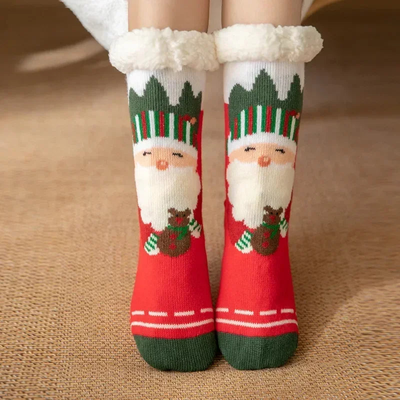 Christmas Gift Slipper Socks Women Thermal Winter Warm Plush Non slip Grip Sleeping Floor Short Sock Fuzzy Fluffy Female Cartoon Quick Pick Grocers
