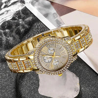 Women's Quartz Watch Gold Luxury Women Ring Necklace Earring Rhinestone Fashion Wristwatch Casual Ladies Watches Jewelry Set Quick Pick Grocers