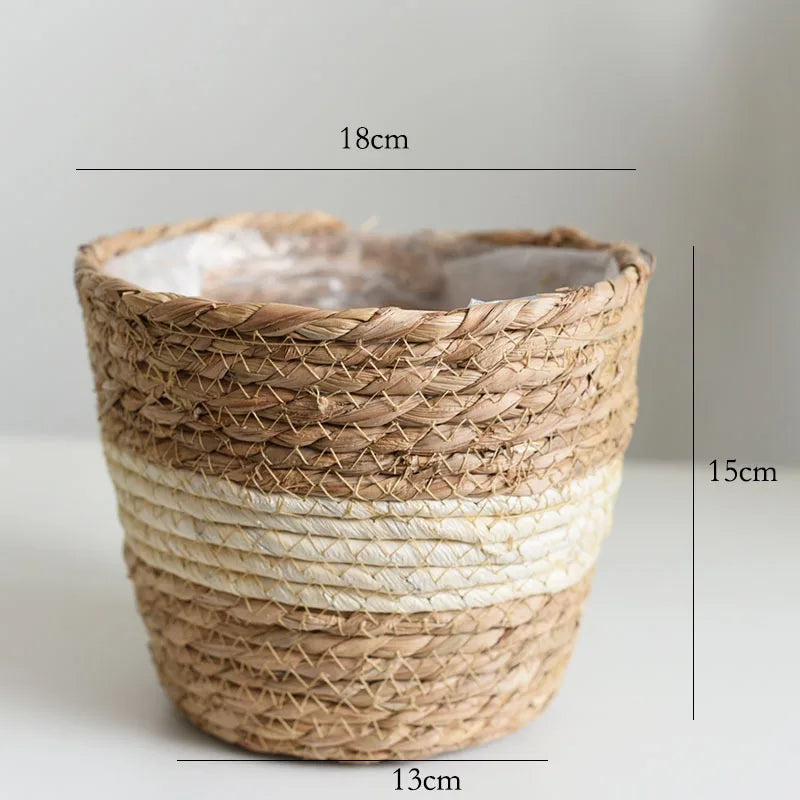 Straw Weaving Flower Plant Pot Basket Grass Planter Basket Indoor Outdoor Flower Pot Cover Plant Containers for Plantable Plants Quick Pick Grocers