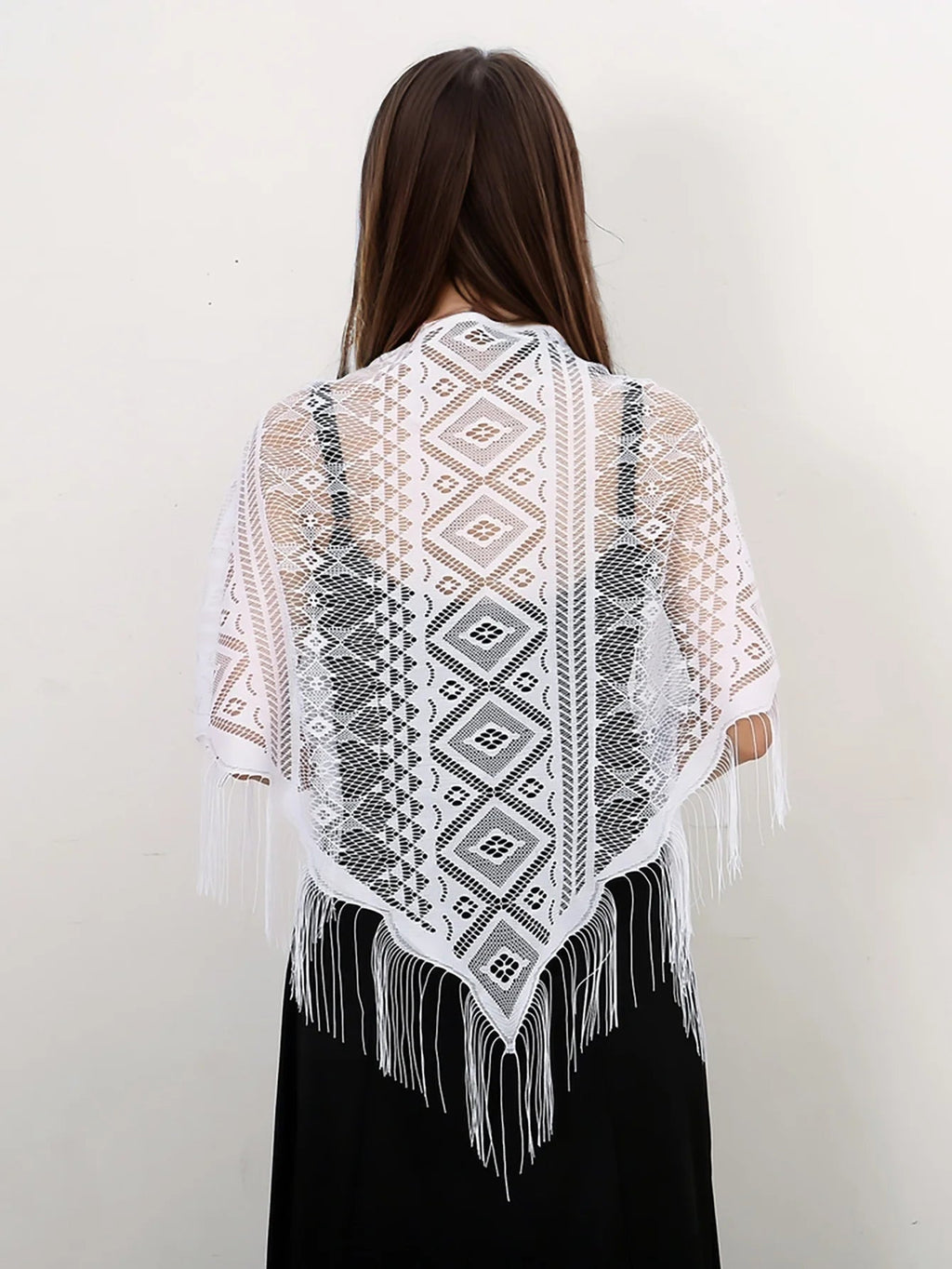 Fashion Lace Hollow Tassel Triangle Scarf Embrodiery Women Headscarf Female Spring Summer Shawls Scarves Long Veil Floral Scarf Quick Pick Grocers