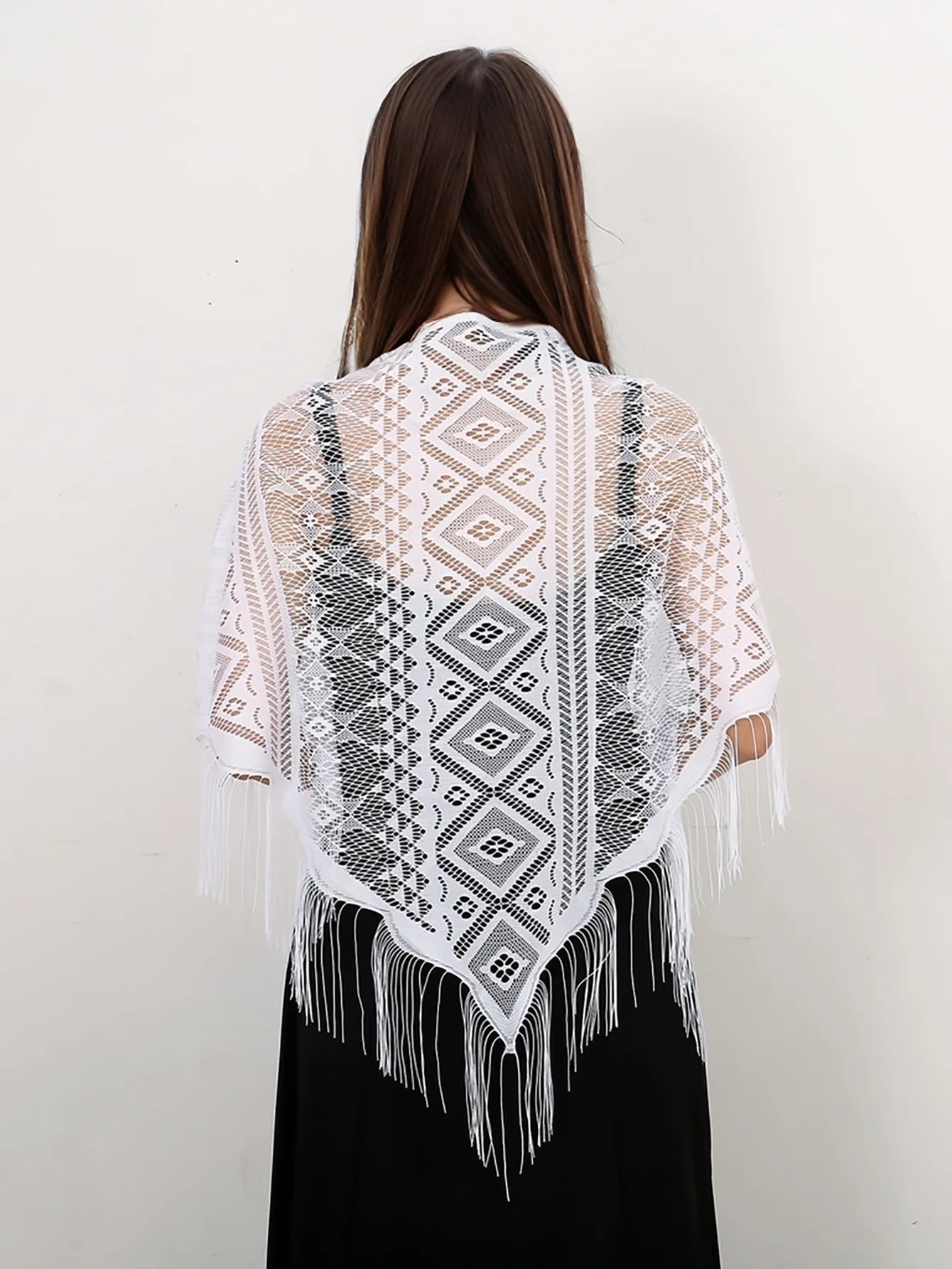 Fashion Lace Hollow Tassel Triangle Scarf Embrodiery Women Headscarf Female Spring Summer Shawls Scarves Long Veil Floral Scarf Quick Pick Grocers