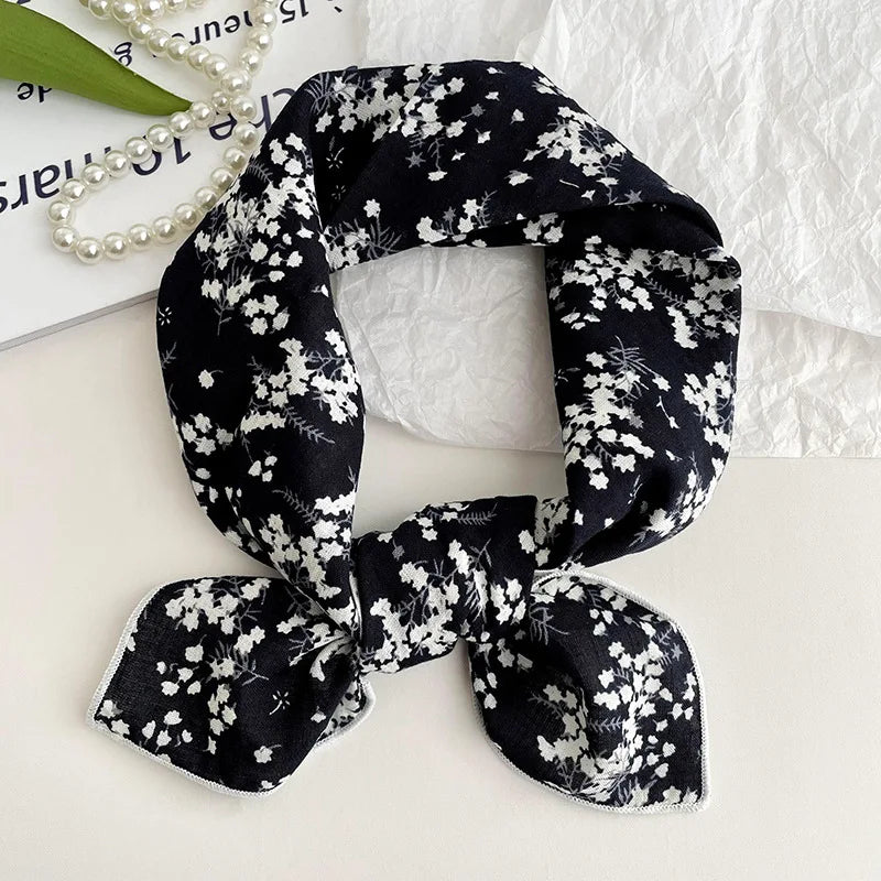 55cm Laies Headband Cotton Linen Square Scarf Women Korean College Girls Fashion Spring Autumn New Style Elegant Neck Scarves Quick Pick Grocers