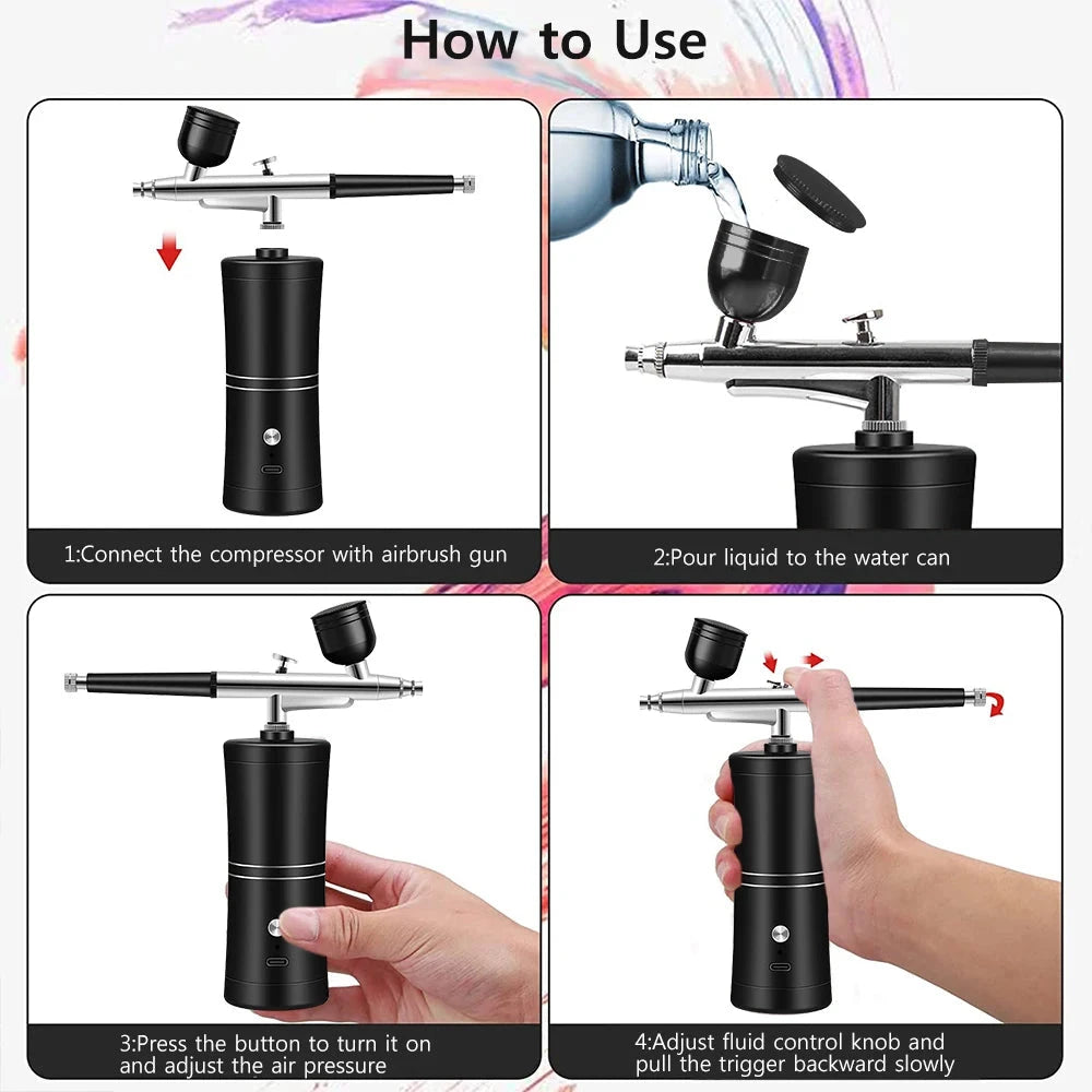 Airbrush with Compressor for Nail Painting Portable Cordless Airbrush Mini Airbrush Sprayer Gun for Nail Art Cake Painting Econic Blanks