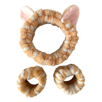 3pcs Wash Face Headband Soft Comfortable Plush Headband Wrist Strap Set For Girls Cartoon Cat Ear Shaped Wash Up Headband Kit Econic Blanks