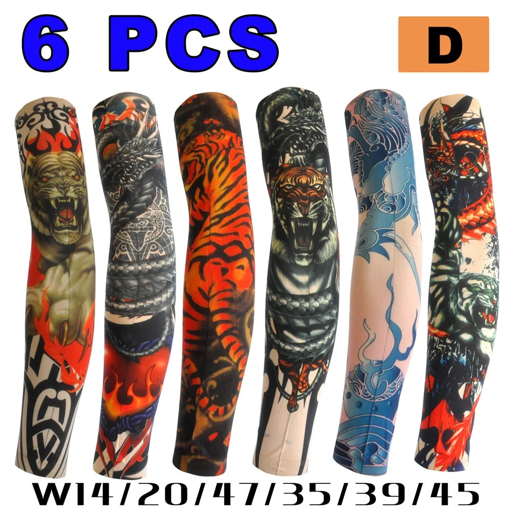 6 PCS Tattoo Sleeves Unisex Summer Cycling Sun Protection Arm Covers Beach Driving Fishing Breathable Nightclub Elastic Sleeves Quick Pick Grocers