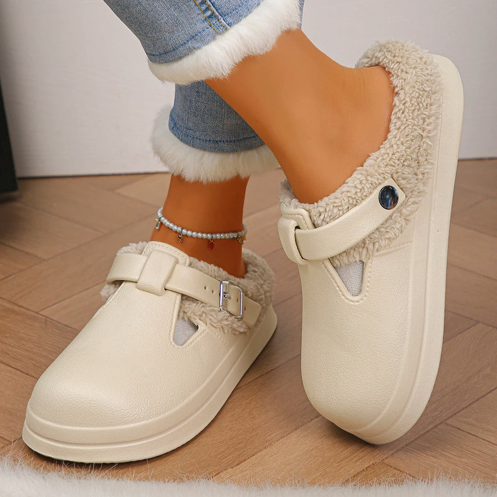 Winter Warm Fluffy Clogs Slippers Women Eva Waterproof Non Slip Home Slides Woman Lightweight Soft Sole Fuzzy Cotton Slippers Purest Peak