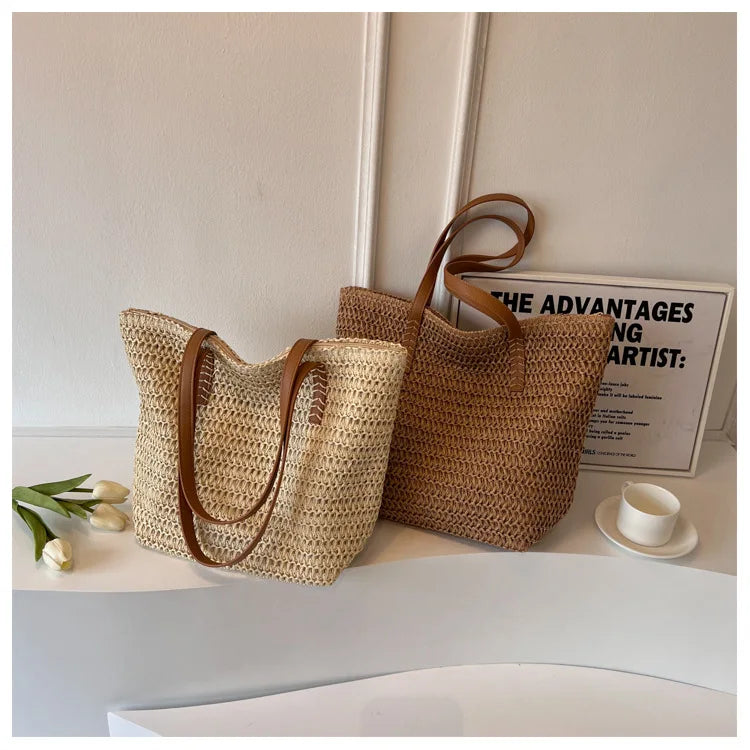 Hand-woven Women's Shoulder Handbag Bohemian 2025 Summer Fashion Straw Beach Tote Bag Travel Shopper Weaving Shopping Bags Quick Pick Grocers