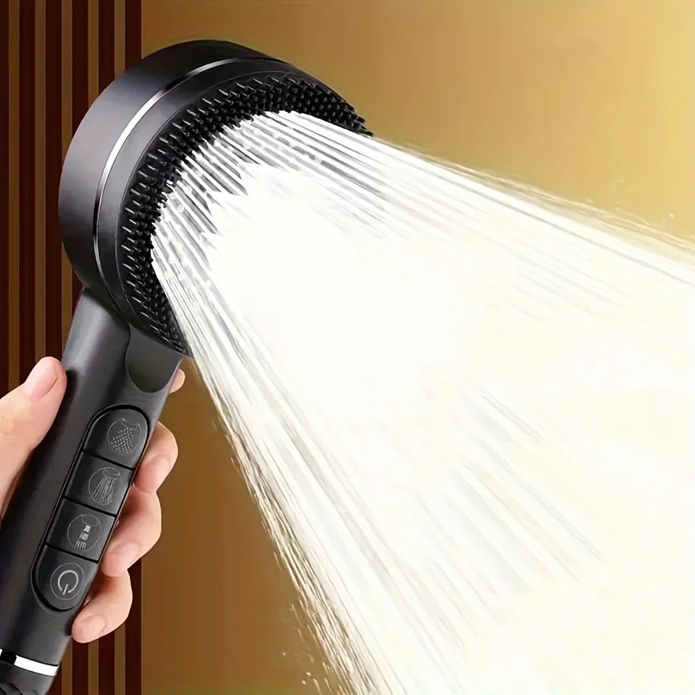 4 Modes Self-cleaning Shower Head with Silicone Brush One-Key Stop Water Massage High Pressure ABS Showerhead with Filter Quick Pick Grocers