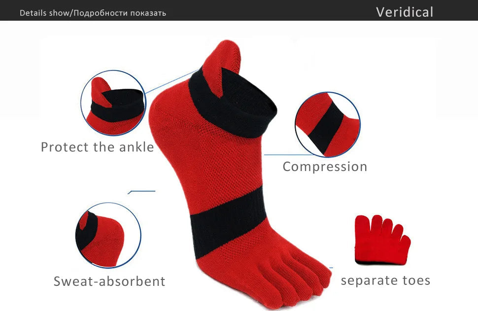 5 Pairs Five Finger Ankle Sport Socks Cotton Mens Striped Mesh Breathable Shaping Anti Friction No Show Socks With Toes EUR39-46 Quick Pick Grocers