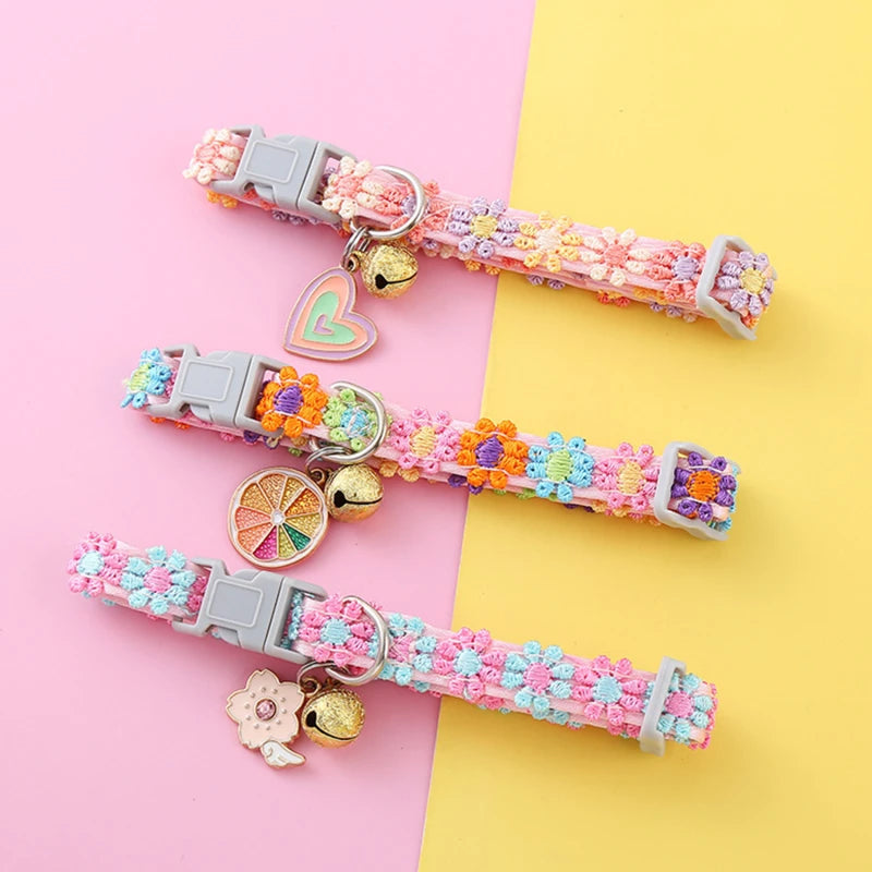 Pet Collar With Bell Cartoon Footprint Colorful Dog Puppy Kitten Collar Adjustable Safety Bell Ring Necklace Pet Accessories Econic Blanks