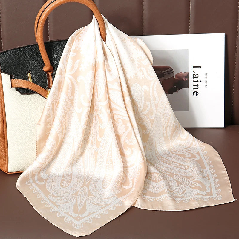 Bohemian Style Print Luxury Brand Silk Square Scarf Women Satin Shawls Neckerchief Wrap Scarves Bandana Hair Hjiab Floral Quick Pick Grocers