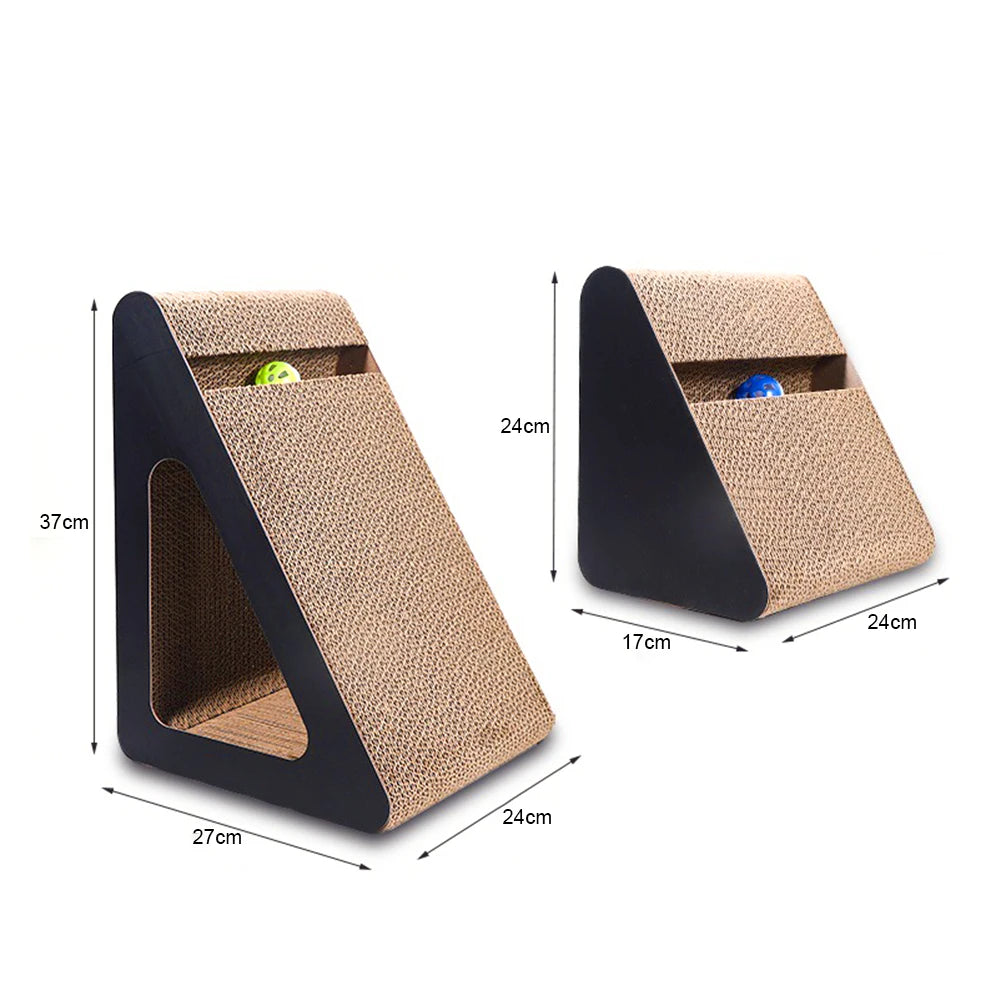 2 In 1 Cat Scratcher Cardboard Triangles Shaped With Spinnings Balls Sturdy Anti-Scratch Relieves Cat Stress Toy For Pet Use Econic Blanks
