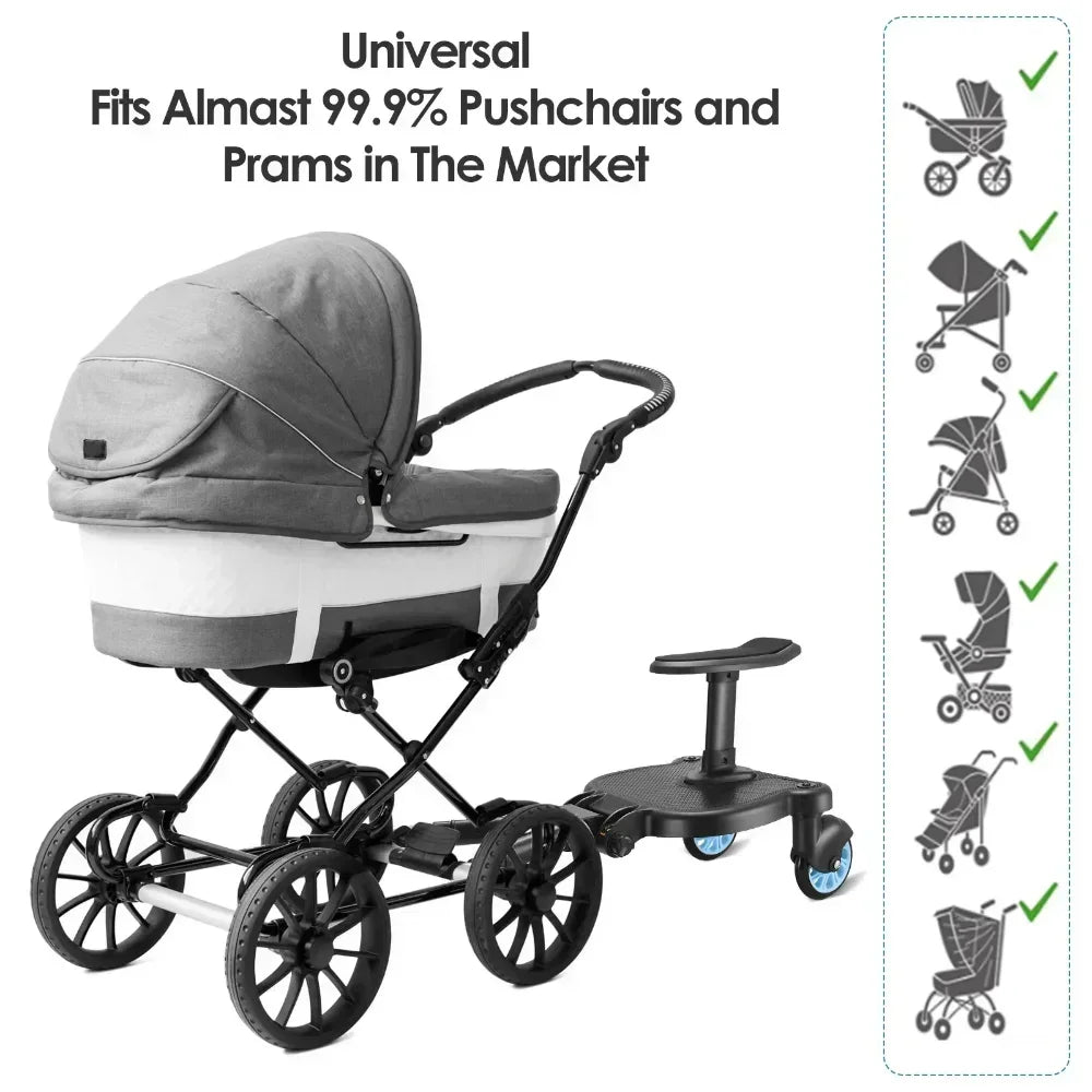 Universal Strollers Step Board Adapter with Seat Second Child Jogger Twins Scooter Baby Pram Hitchhiker Bumper Purest Peak
