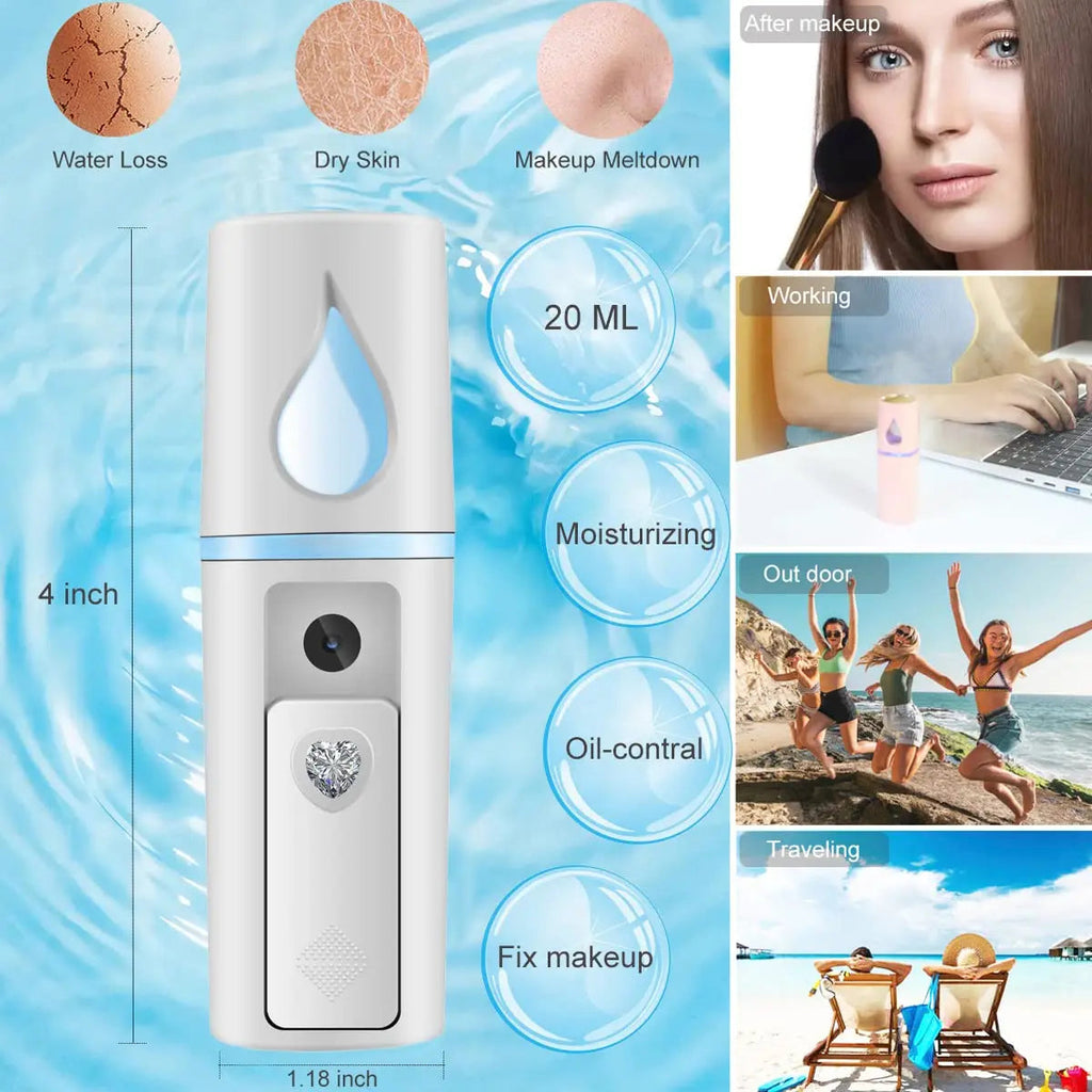 Nano Facial Steamer Mist Spray Eyelash Extensions Cleaning Pores Water SPA Moisturizing Hydrating Face Sprayer USB Rechargeable Quick Pick Grocers