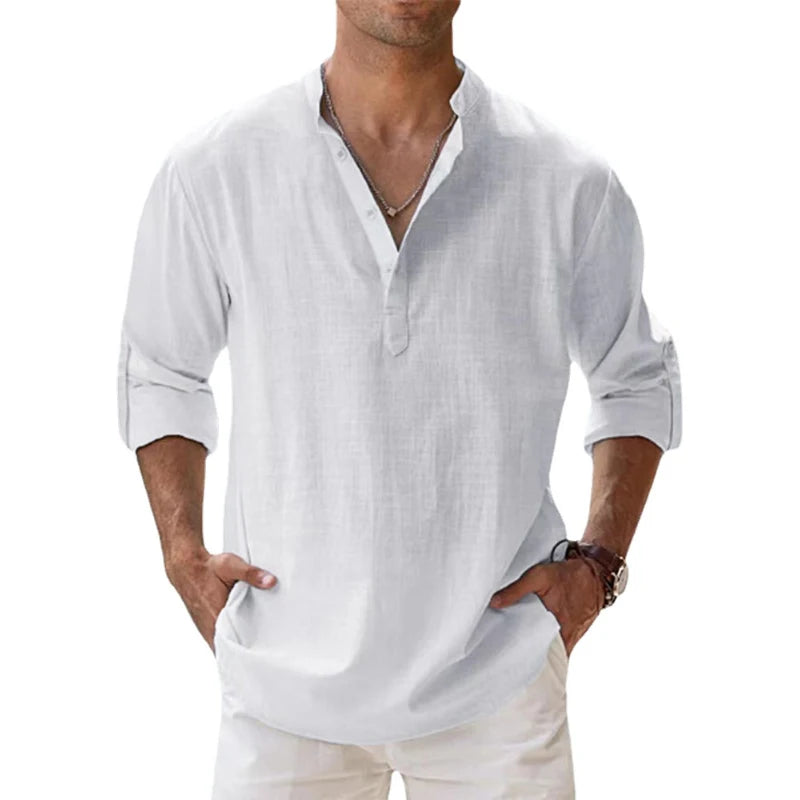 New Cotton Linen Shirts for Men Casual Shirts Lightweight Long Sleeve Henley Beach Shirts Hawaiian T Shirts for Men Quick Pick Grocers