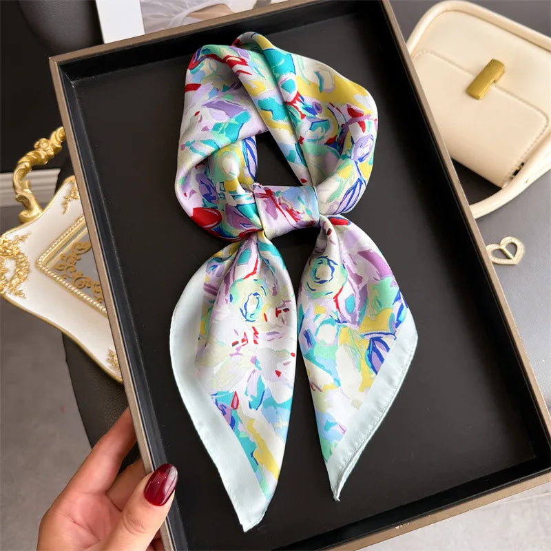 Bohemian Style Print Luxury Brand Silk Square Scarf Women Satin Shawls Neckerchief Wrap Scarves Bandana Hair Hjiab Floral Quick Pick Grocers