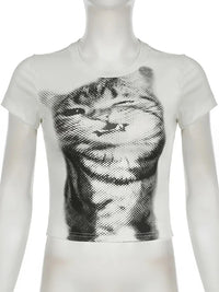 Harajuku Animal Print Crop Top Basic White Short Sleeve Crewneck T-shirt Women Casual Slim-fitting Tees Lady y2k Vintage Quick Pick Grocers