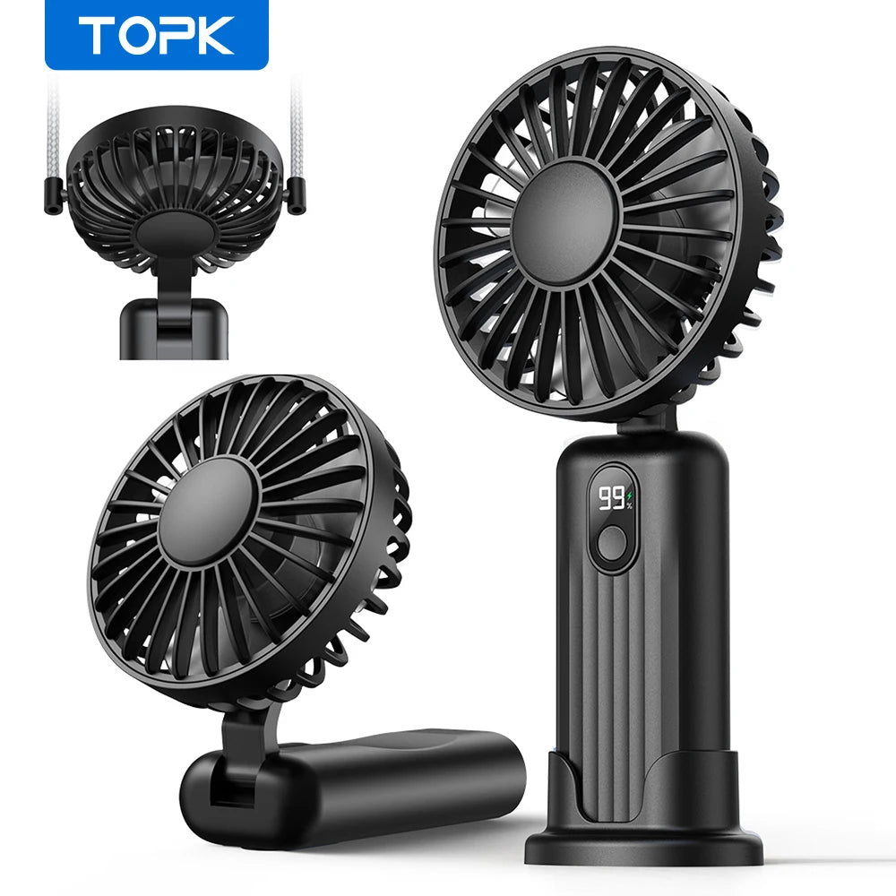 TOPK Portable Mini Fan,2400mAh USB Rechargeable Hand Neck Fan 3in1 Personal Electric Fan Standing Fans for Room Camping Foldable Quick Pick Grocers