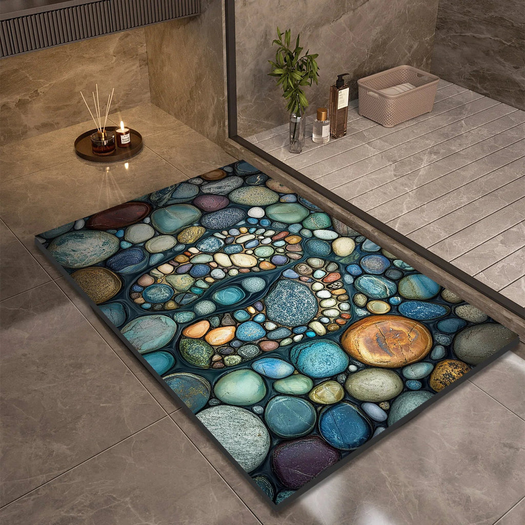 Stone Design Diatomite Bath Mat Bathroom Non-slip Shower Foot Mats Absorbent Quick Dry Toilet Rugs Carpet Doormat Washable Quick Pick Grocers