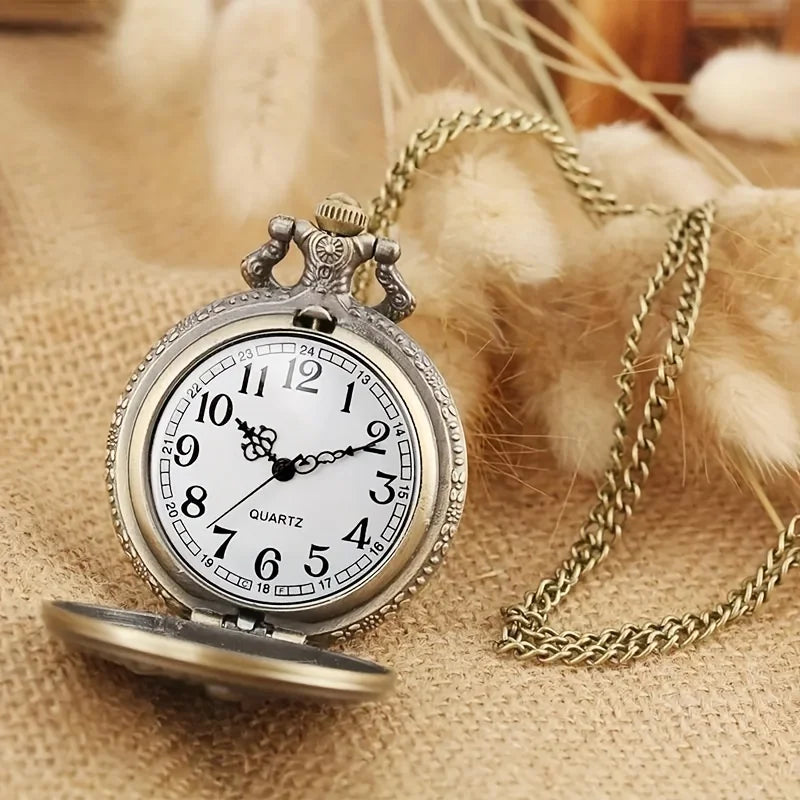 Vintage Bronze Train Locomotive Steampunk Quartz Pocket Watch Necklace Pendant with Chain Best Gift for Men Women reloj bolsillo Quick Pick Grocers