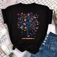 New Fashion Women T-shirt Colorful Butterfly Petal Print Short Sleeve and Round Neck Cute Graphic Tee Shirts Female Tops Clothin Quick Pick Grocers