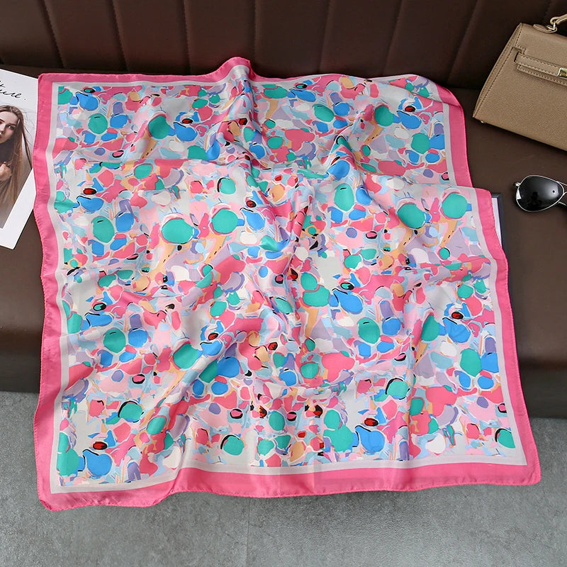 2025 Silk Shawl Print Headscarf Cat Hair Wrap Neckerchief Female Satin Square Scarf For Women Headband Foulard Hijab Bandana Quick Pick Grocers