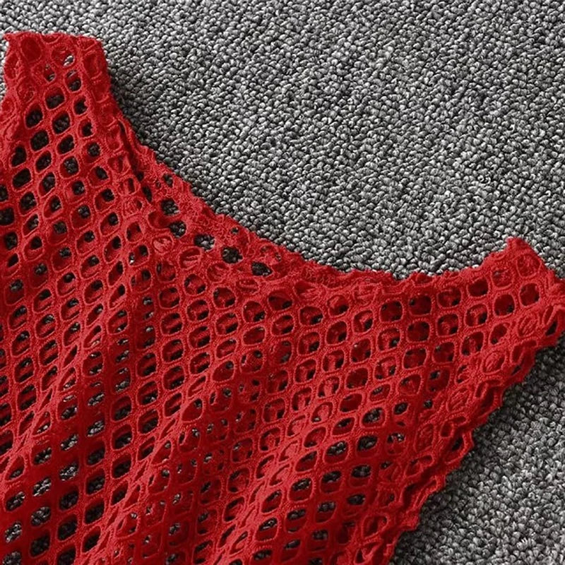 Sexy Black/Red Hollow Out Crop Top 2023 Mesh T-shirt Female Loose Fashion Summer Basic Tops For Women Fishnet Shirt Quick Pick Grocers