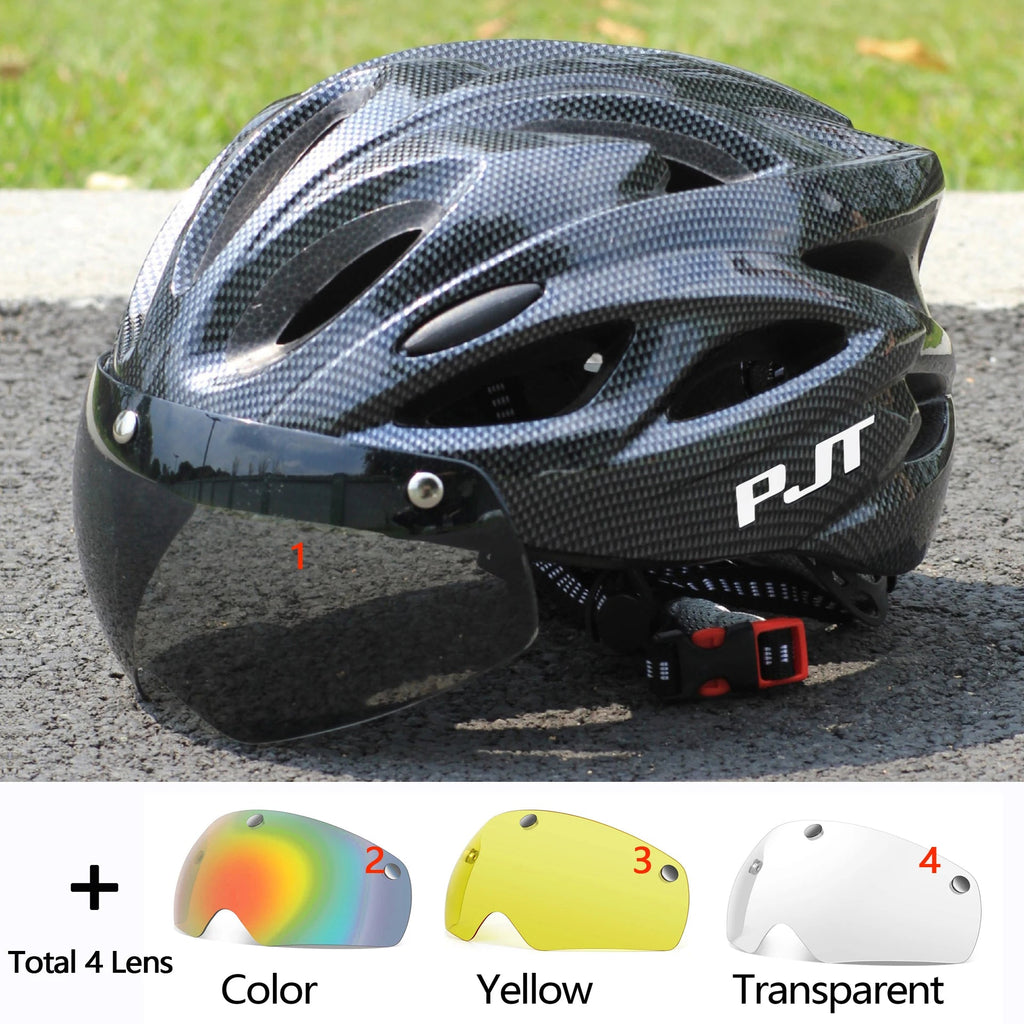 PJT Ultra-Light Magnetic Goggles Bicycle Helmet Lightweight PC Shell & EPS Foam Construction Cycling Helmet MTB Bike Helmet Quick Pick Grocers