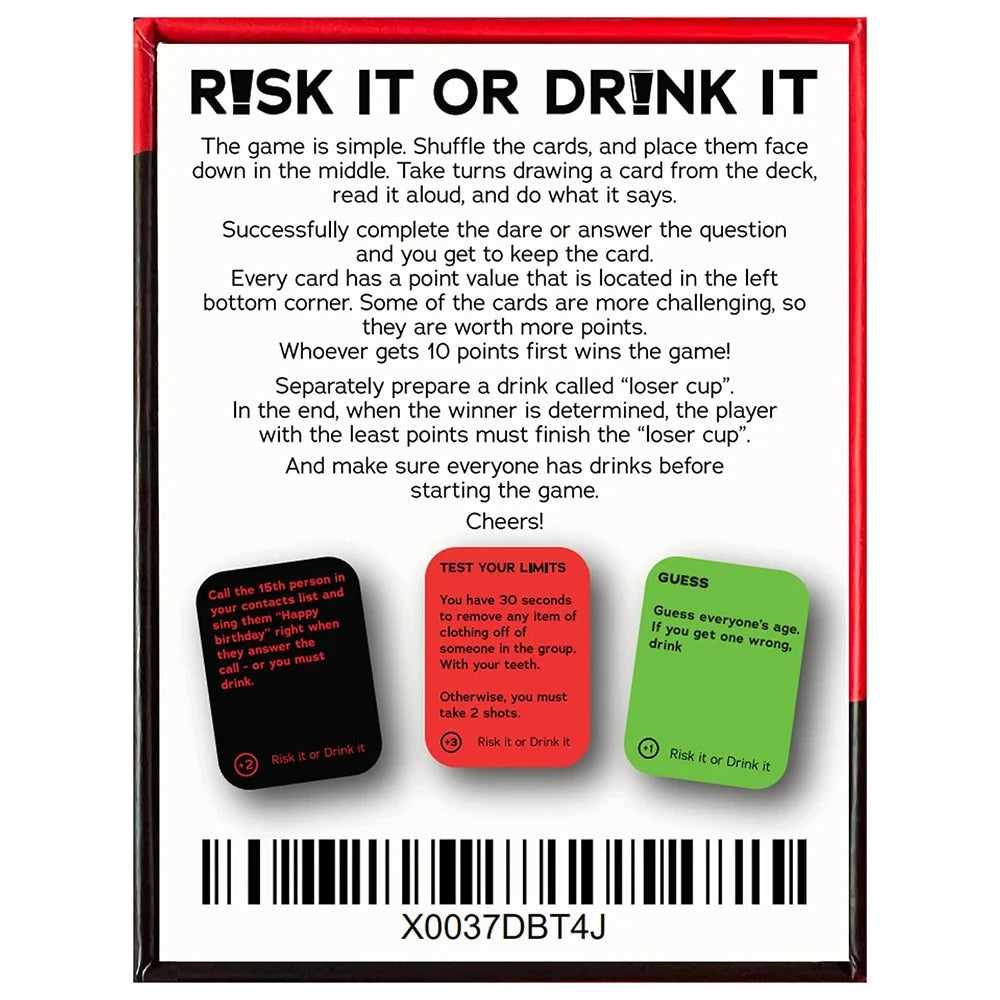 Risk It Or Drink It Fun Party Game For College Card Game Drinking Game Pregame Night Hilarious Dares Challenges  Questions Adult Econic Blanks