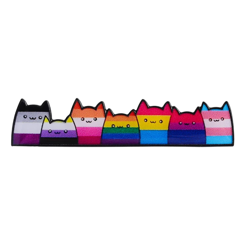 LGBT Pride Rainbow Striped Cat Brooch Enamel Pins Cute Cartoon Big Eye Kitten Brooch Lapel Badge Animal Jewelry Gift for Friends Quick Pick Grocers