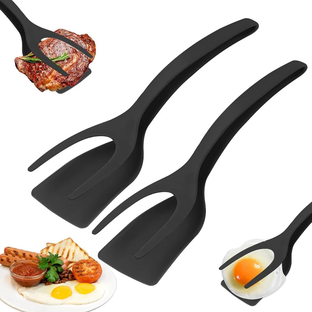 New 2 in 1 Grip Flip Spatula Tongs Egg Flipper Spatula Nylon Non Stick Coating Pancake Fish French Toast Omelet Making Tool Econic Blanks