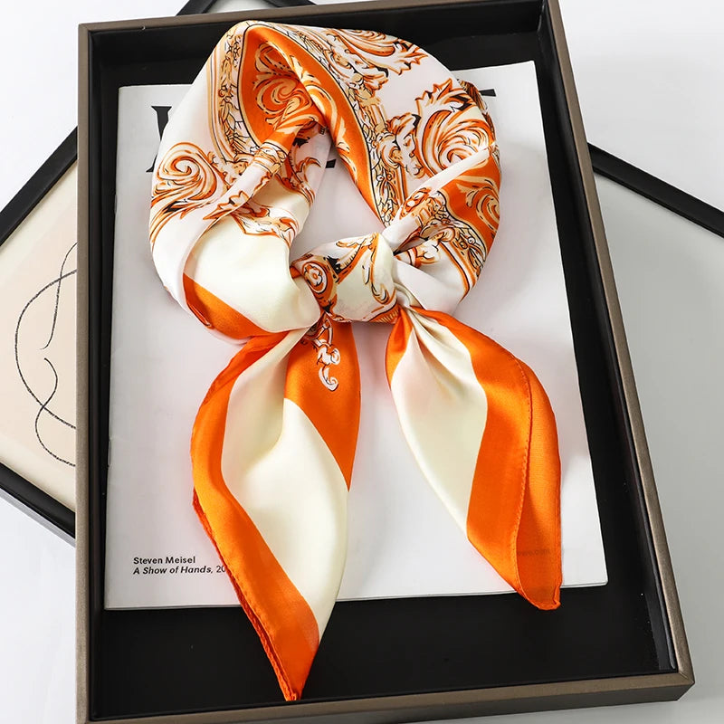 60Colors Luxury Scarf Women 70*70Cm Silk Feel Square Hair Wrapping Foulard Satin Shawl Big Size Head Bandana Hijab Handkerchief Quick Pick Grocers