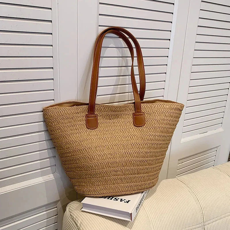 Women's Large Capacity Shoulder Bag Summer Straw Woven Basket Handbag Fashion Female Luxury Designer Beach Bag Bali Shopper Tote Econic Blanks