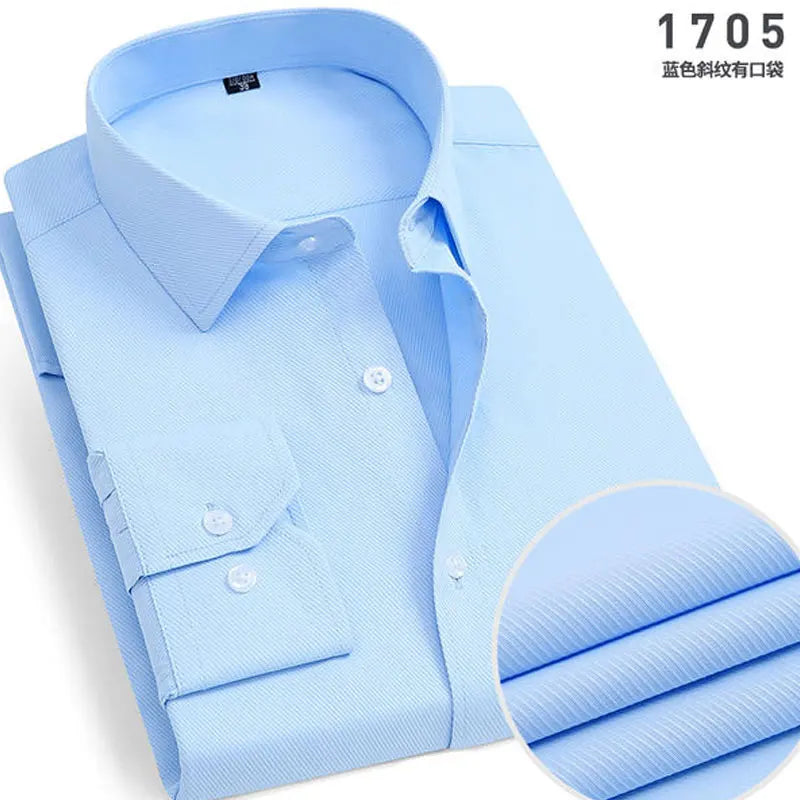 Spring New Men's Striped long-sleeved Shirt Non-ironing Anti-wrinkle Comfortable Breathable Business Casual Fashion Slim Fit Quick Pick Grocers