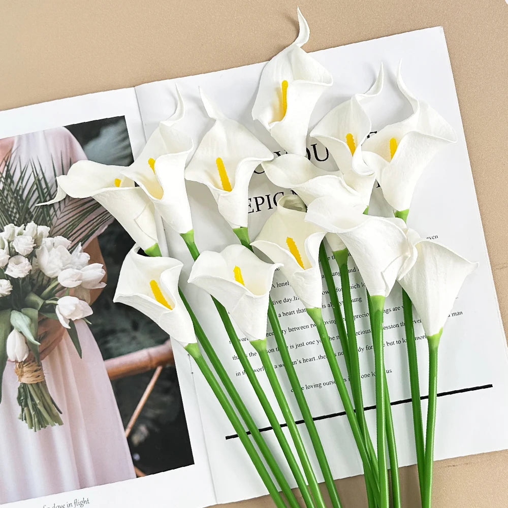 10PCS Artificial Flowers Calla Lily Bouquet for Bridail Fake Flower Mother's Day Easter Wedding Party Home Room Table Decoration Quick Pick Grocers