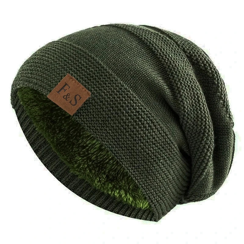 New Unisex Slouchy Winter Hats Add Fur Lined Men And Women Warm Beanie Cap Casual Label Decor Winter Knitted Hats Purest Peak