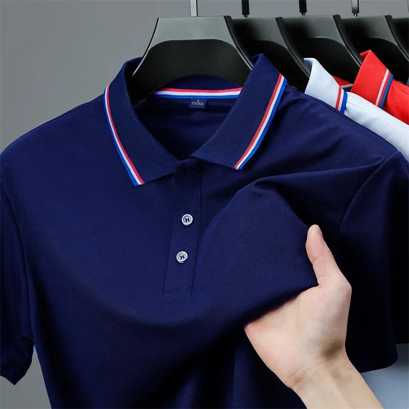 2025 New Men's Casual Solid Color Short Sleeved Polo Shirt Summer Fashionable and Comfortable Versatile Top Quick Pick Grocers