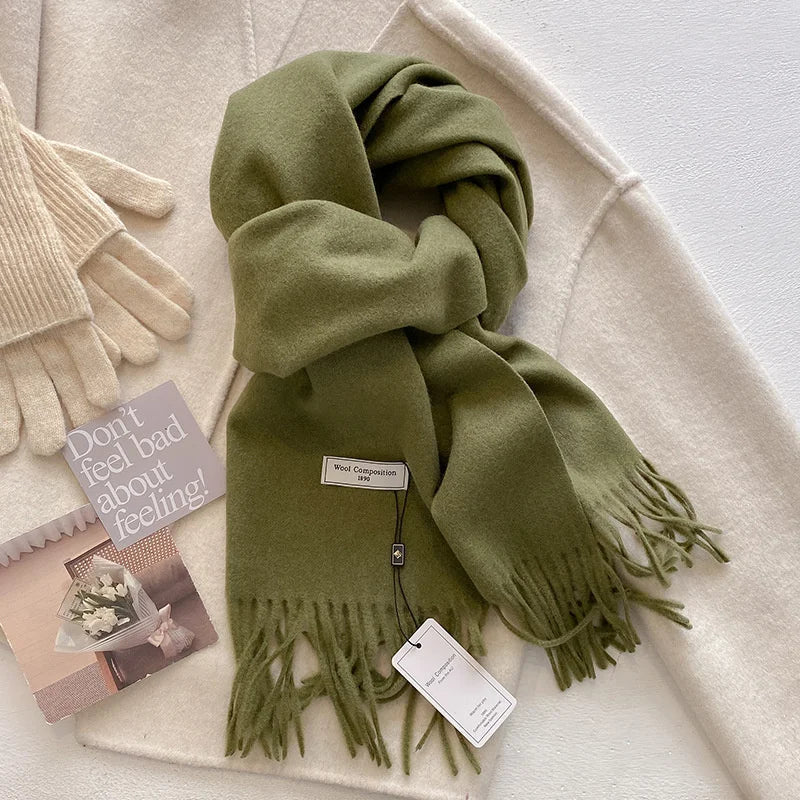Luxury Winter Wool Scarf Women Cashmere Warm Pashmina Brand Foulard Female Shawls Wraps Thick Soft Bufanda Scarves Stole 2024 Quick Pick Grocers