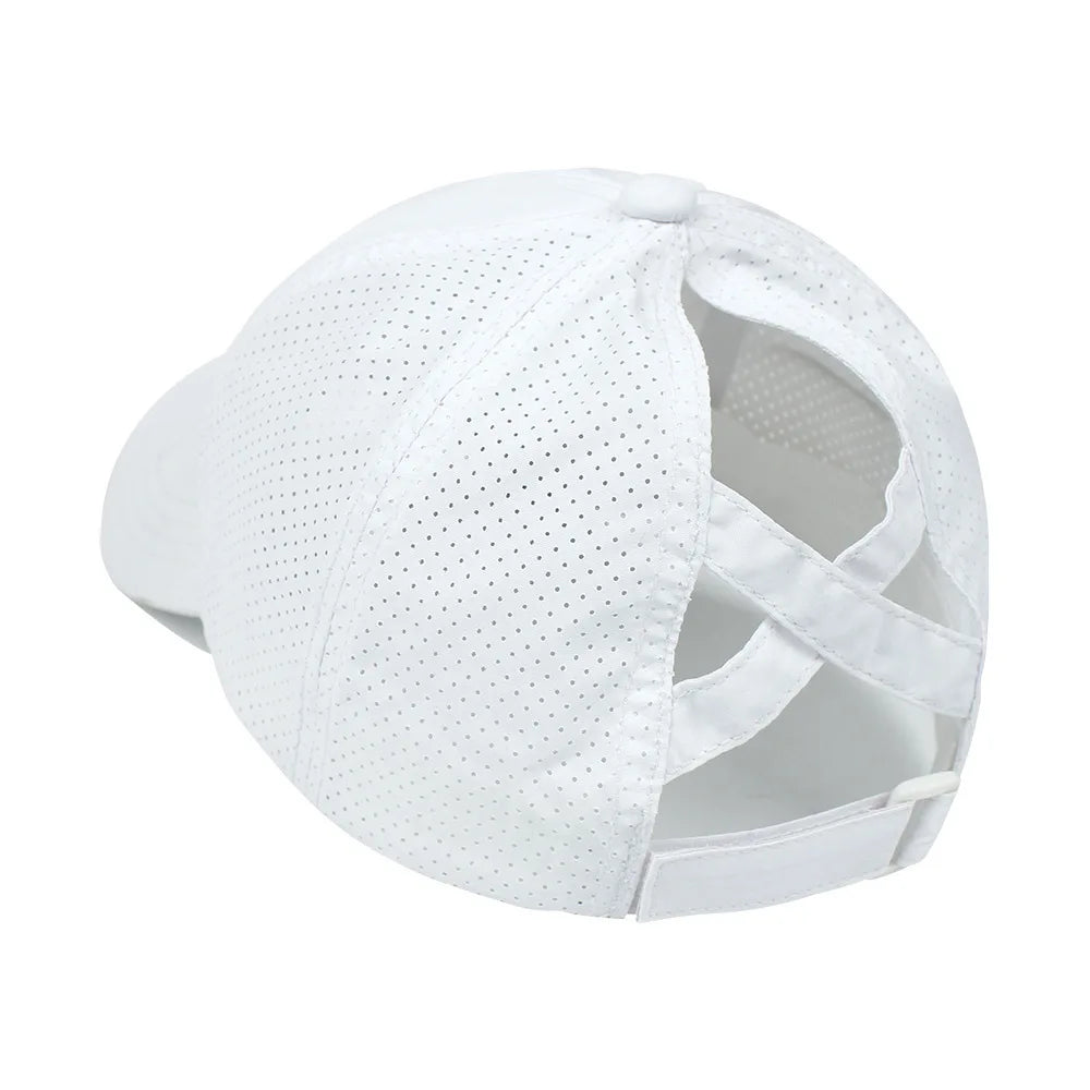 Summer Solid Color Baseball Cap Women's Athleisure Cross Ponytail Hat Mesh Quick-Drying Cap Visor Hat Quick Pick Grocers