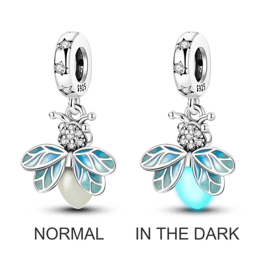 2025 Hot Sale Charms Bead 925 Sterling Silver Pink Butterfly Luminous Firefly Dangle Fit Bangle Bracelet Necklace DIY Jewelry Econic Blanks