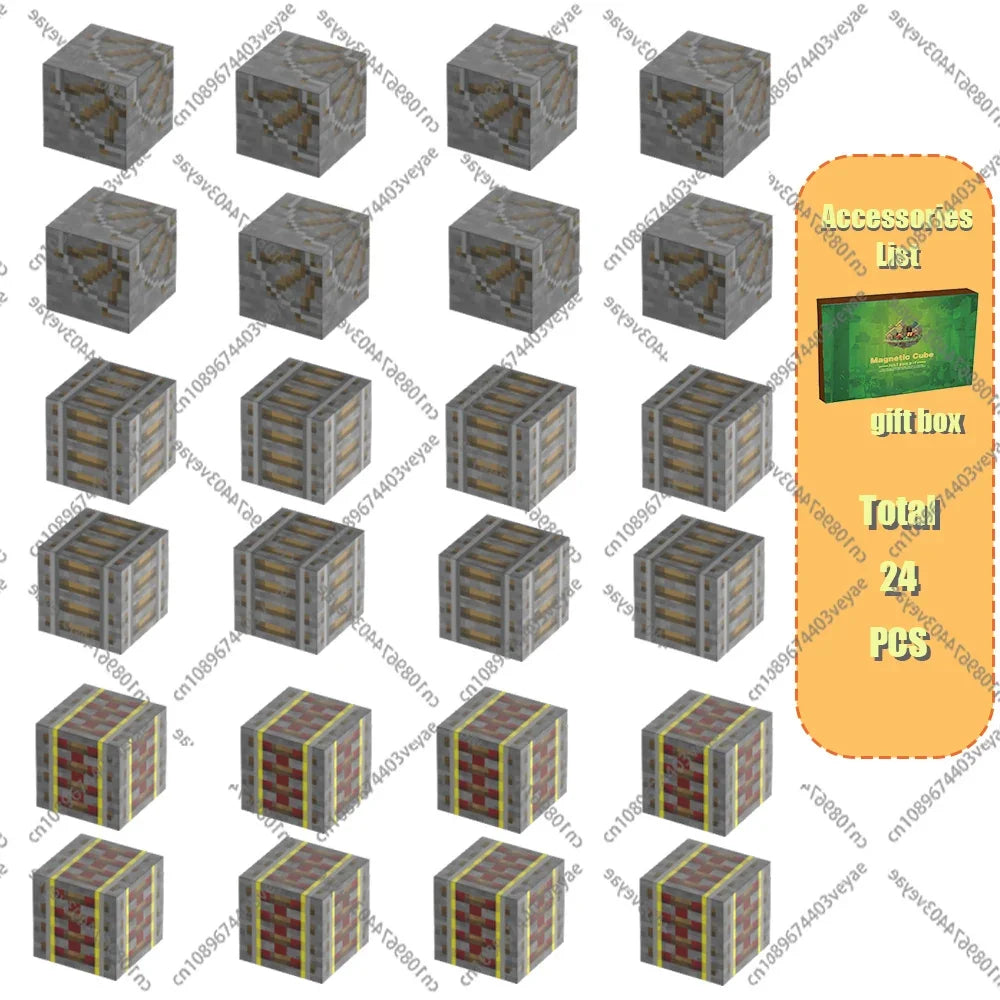 Magnetic Building Blocks Mine World Magnet Cube Set for Boy Girl Kid Age 3+ DIY Model Children Stem STEM Sensory Toy Gift Econic Blanks