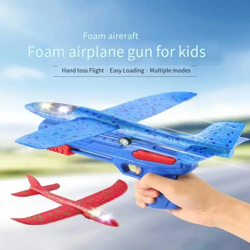 Glowing Foam Aircraft 10M Launcher Catapult Glider Aircraft Gun Toy Children's Outdoor Game Bubble Model Shooting Flying Roundab Quick Pick Grocers