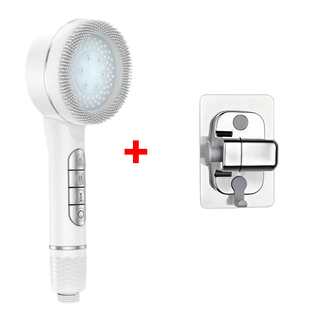 4 Modes Self-cleaning Shower Head with Silicone Brush One-Key Stop Water Massage High Pressure ABS Showerhead with Filter Quick Pick Grocers