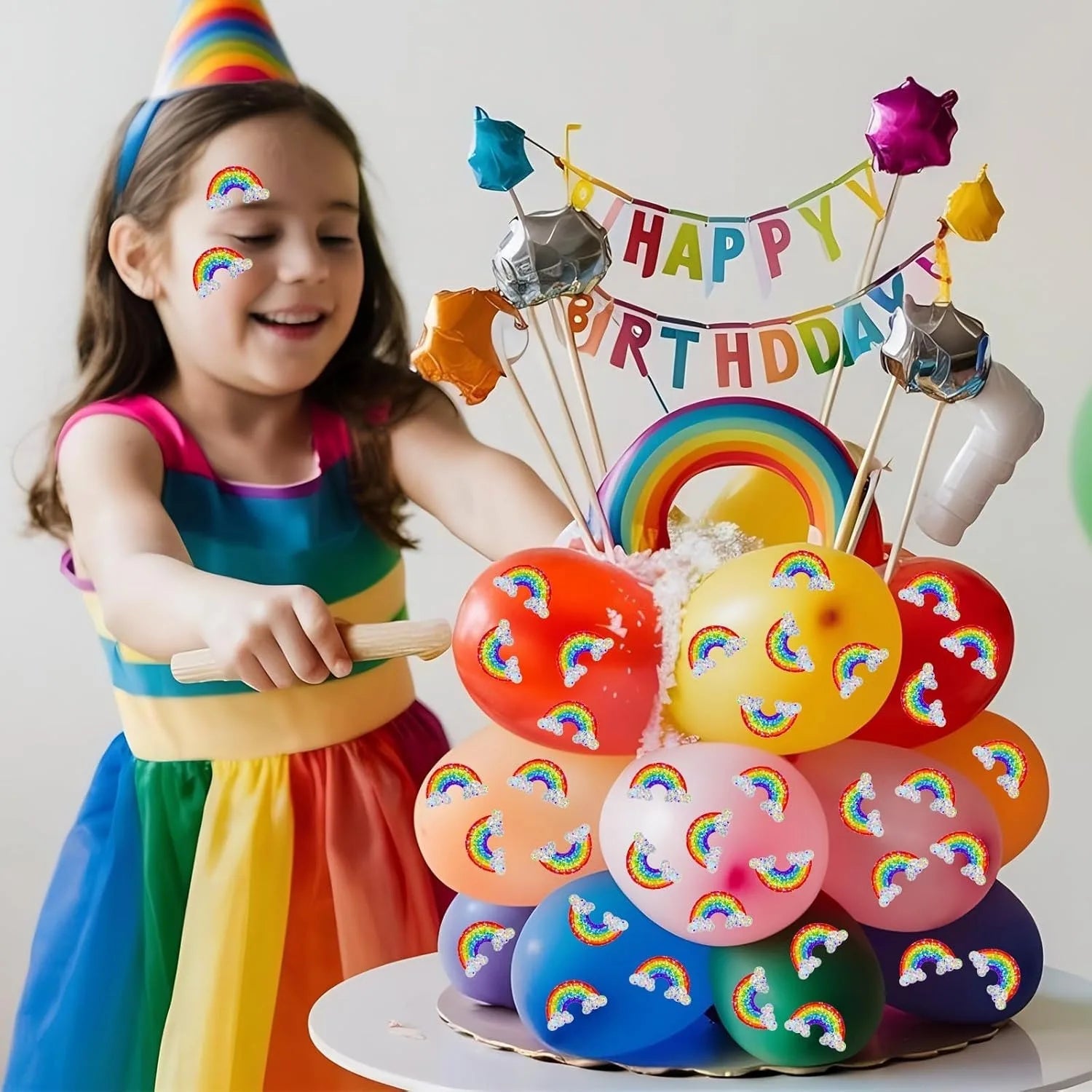 500 Pcs Rainbow Stickers Roll Laser Colored Rainbow Shape Seal Stickers Waterproof Self-Adhesive Decals for Envelope Quick Pick Grocers