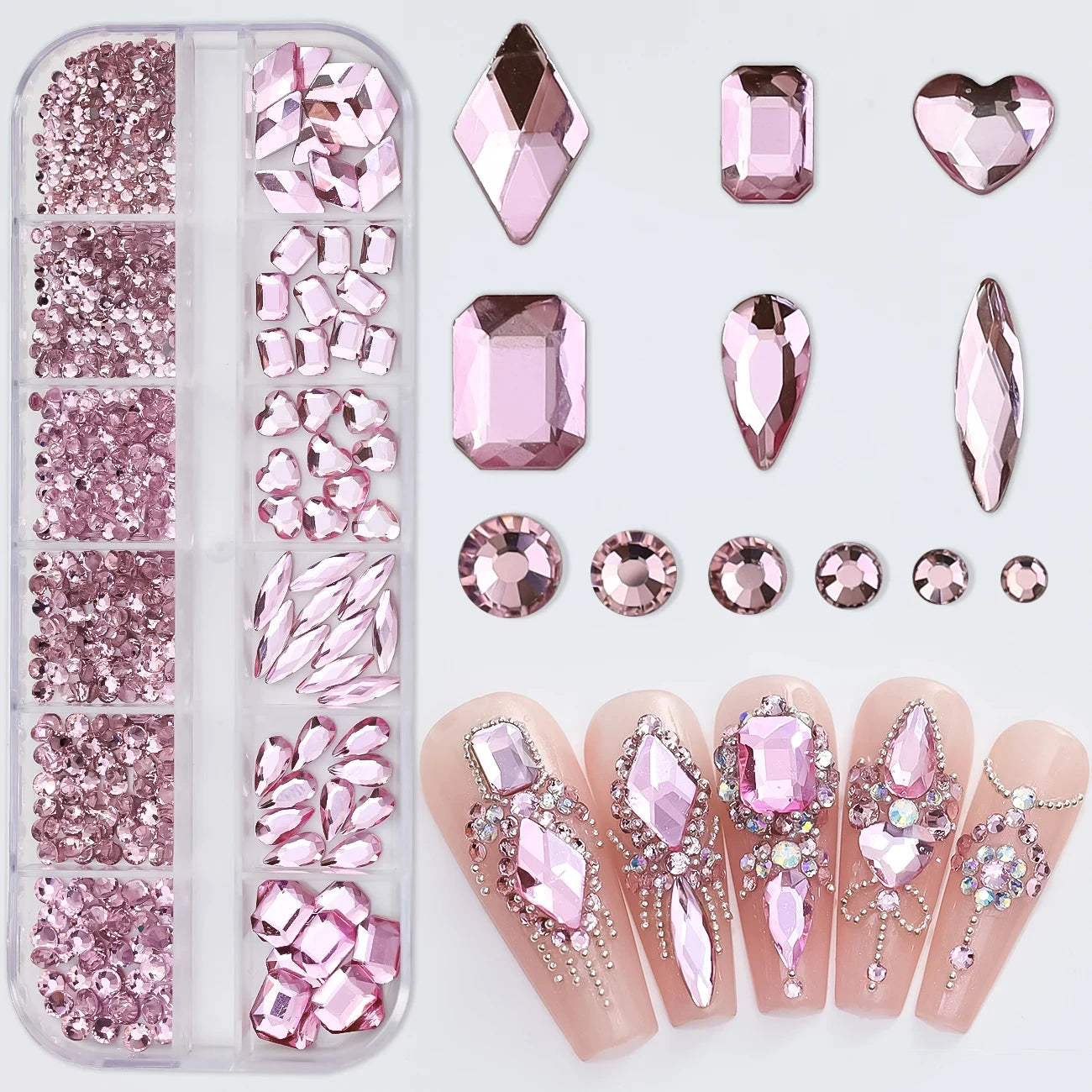 180pcs AB Flatback Glass Nail Art Rhinestones Multi-shape Mixed Diamond Gems Blue Purple Crystal Stones For DIY Nail Decoration Econic Blanks