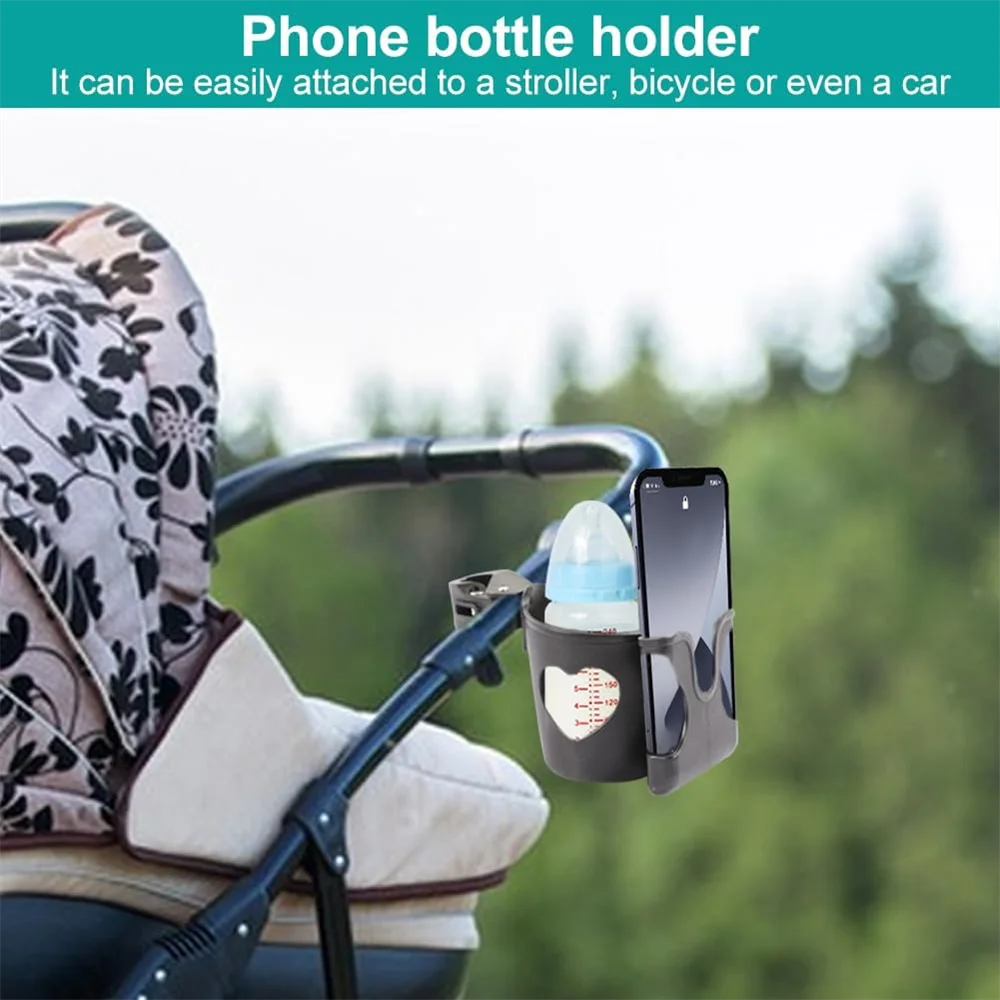 Stroller Cup Holder Phone Holder 2-in-1 Stroller Phone Milk Bottle Holder For Pram Pushchair Wheelchair Accessories Purest Peak